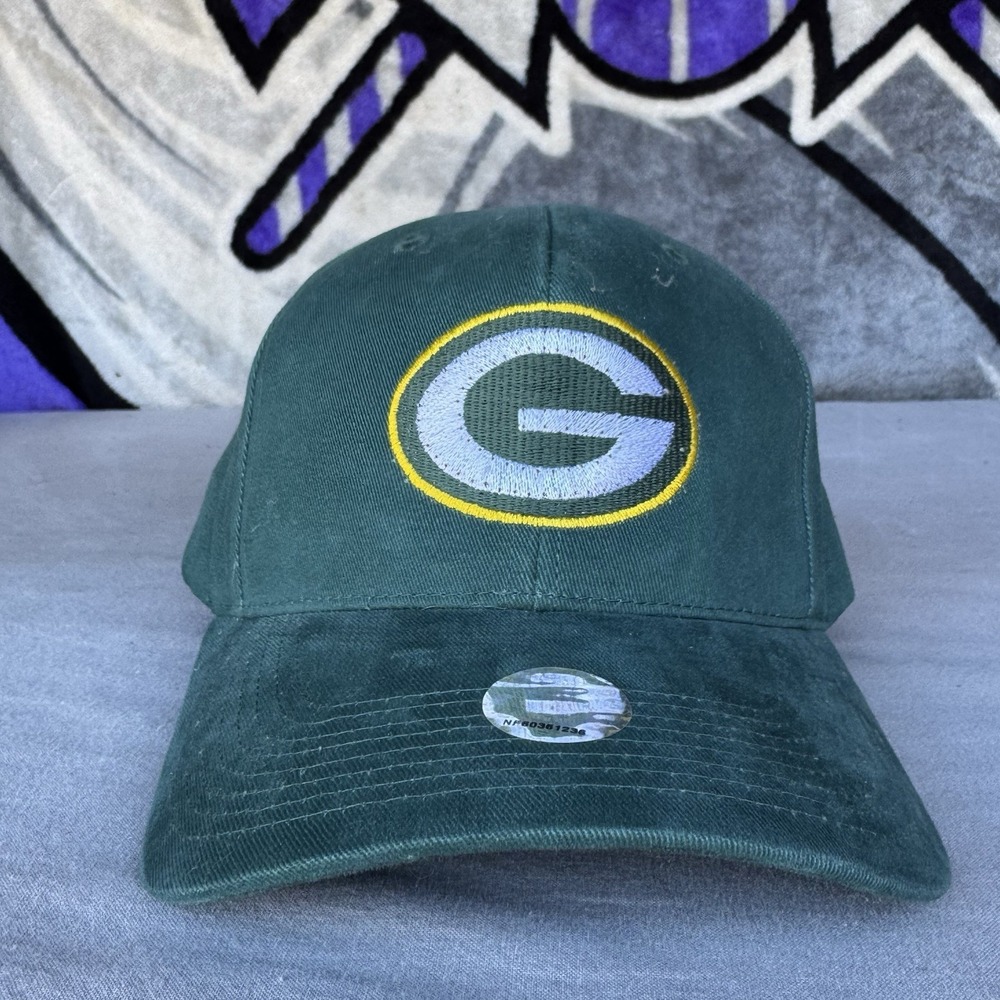 VINTAGE Logo 7 Green Bay Packers Hat Cap Strap Back Green NFL Football Logo Mens